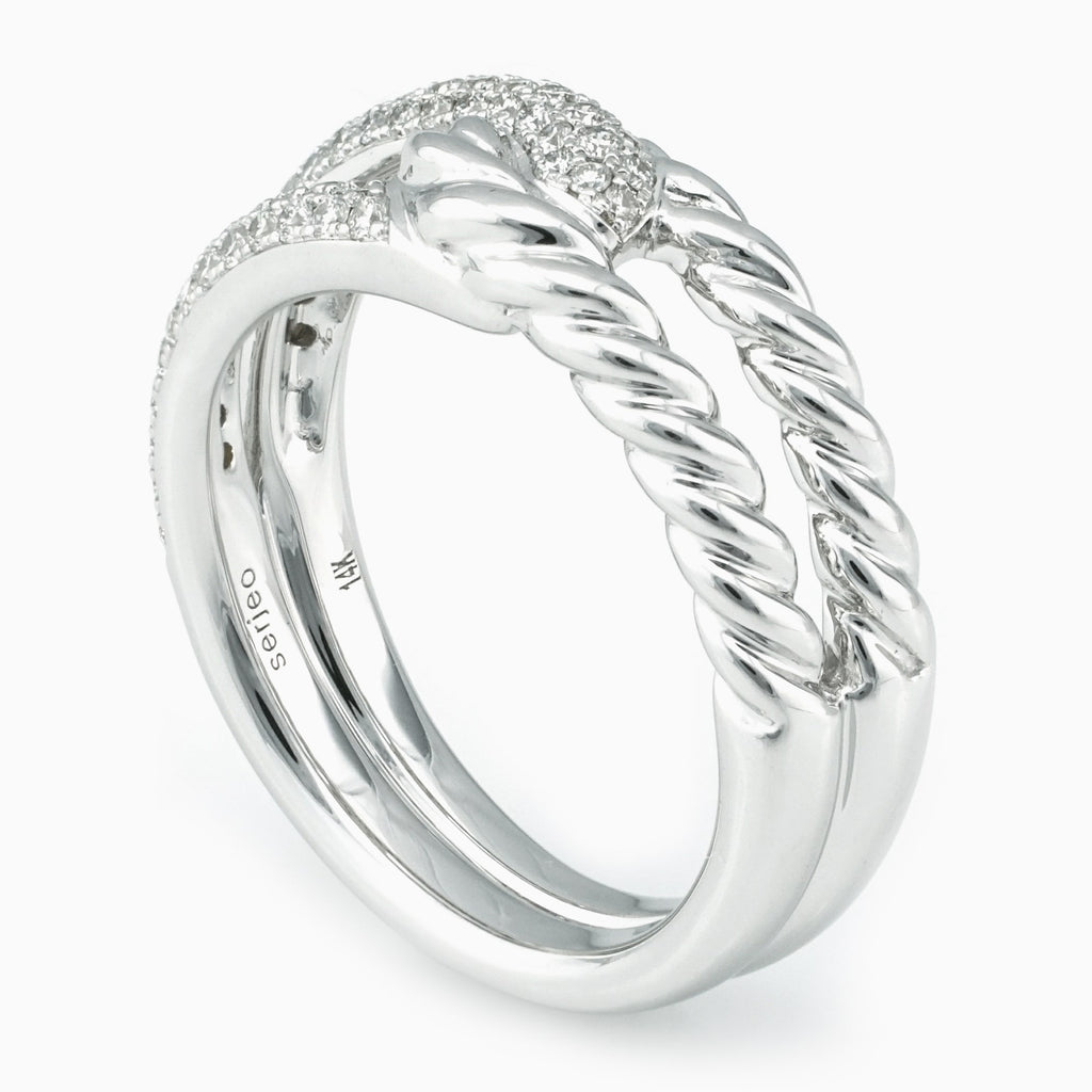 14K White Gold Split-Braid Knotted and Micropavé Diamond Right Hand Ring (.54 ct. tw.)