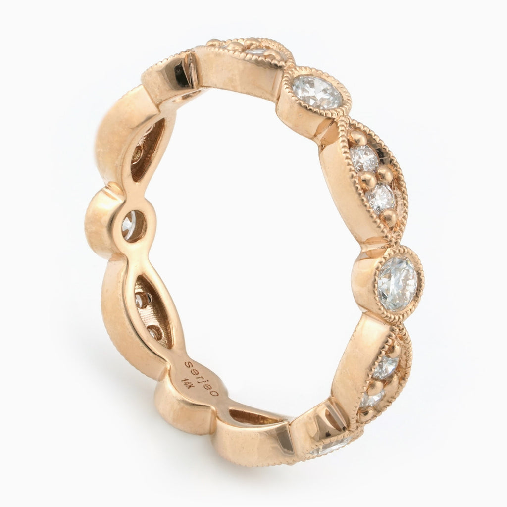 14K Rose Gold Alternating Marquise and Round Style Diamond Eternity Wedding Band (.83 ct. tw.)
